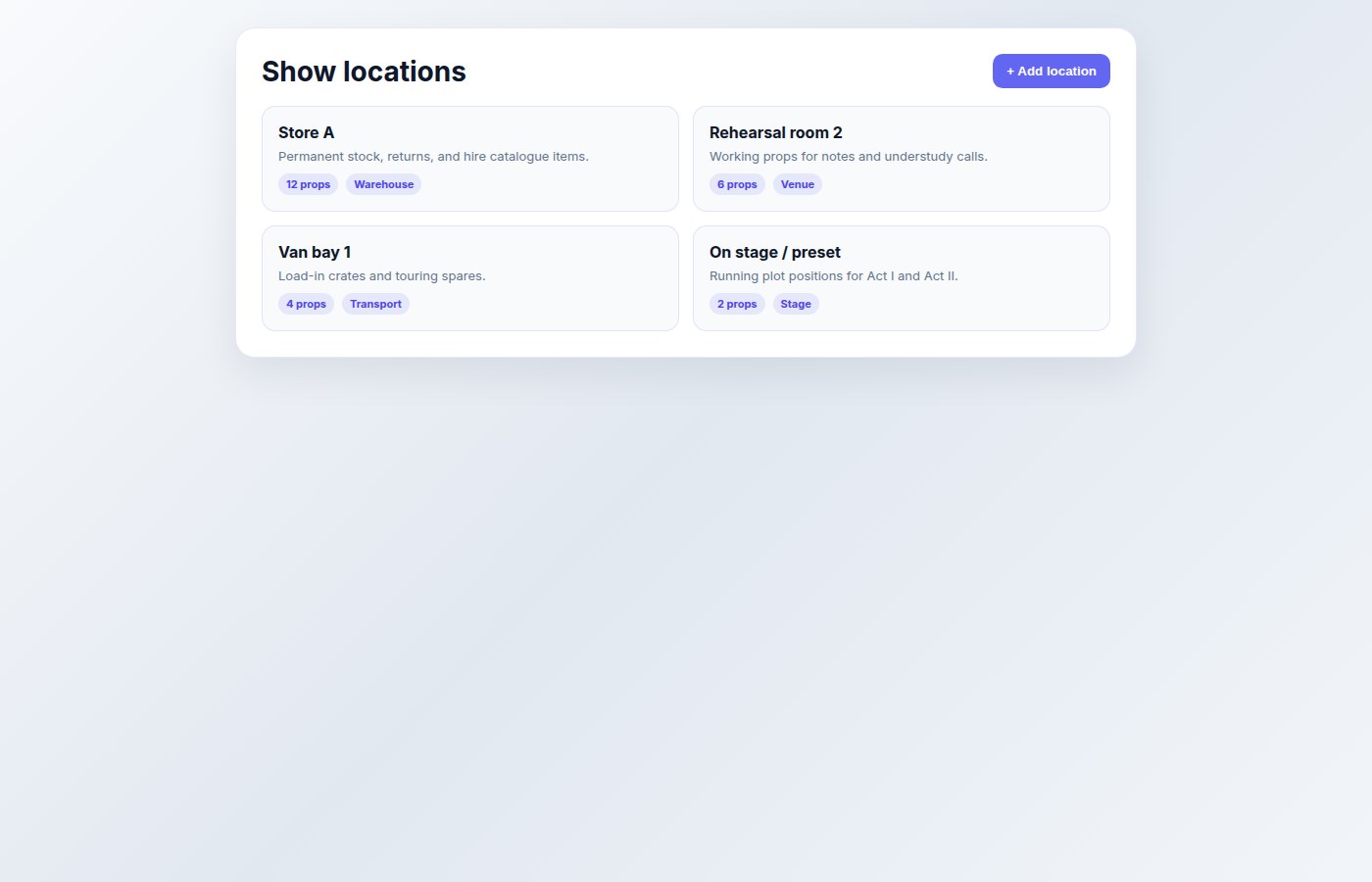 Show locations and venues list